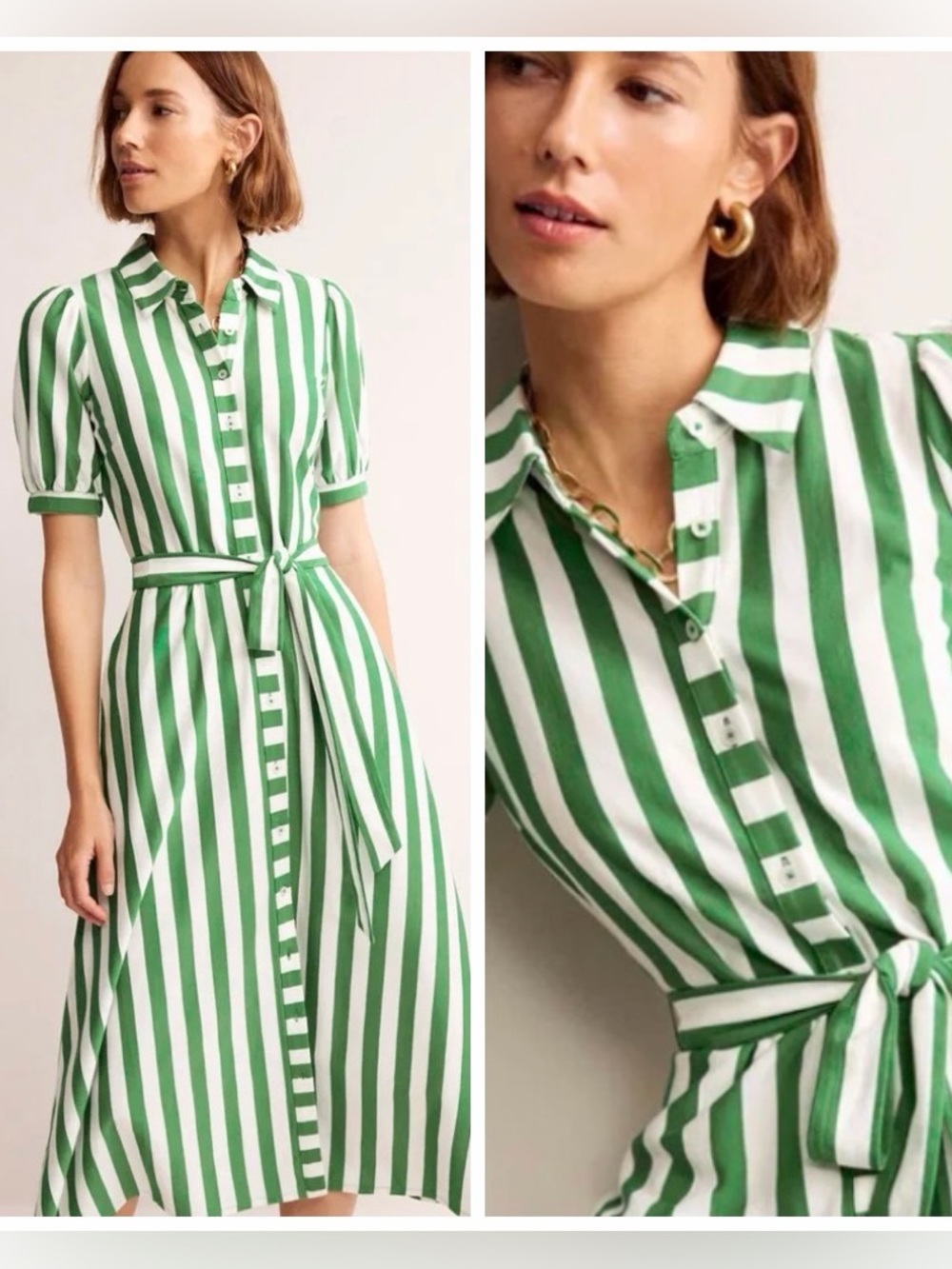 NWT Boden LIBBY Green & White Striped Midi Shirt Dress Sz 10R - Picture 16 of 16